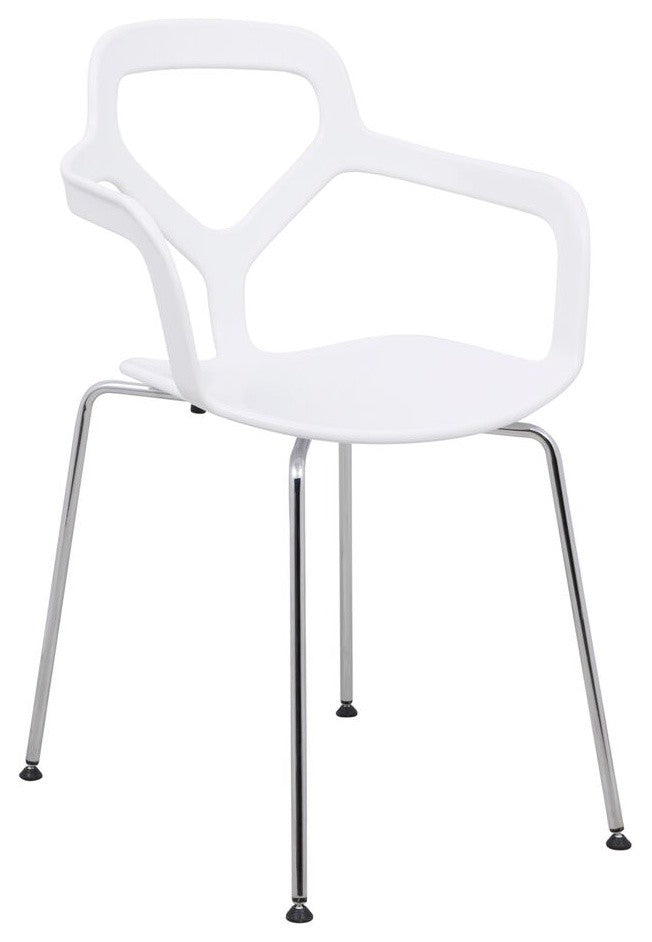 LeisureMod Modern Carney Armchair With Chrome Leg, Single Chair, White