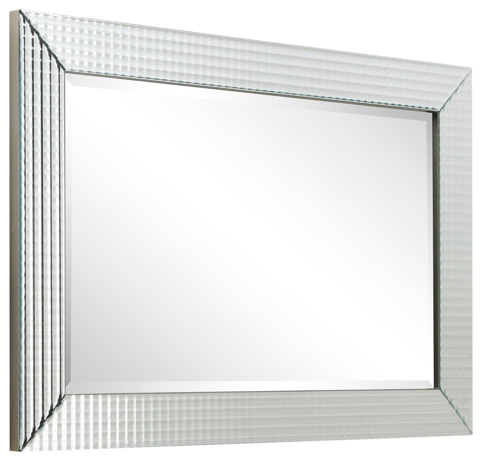 Bling Beveled Glass Rectangle Wall Mirr, 1" Beveled Center, Wood Frame, 36"x24"