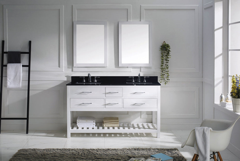 Virtu Caroline Estate 60" Double Bathroom Vanity, White With Faucet, Mirrors