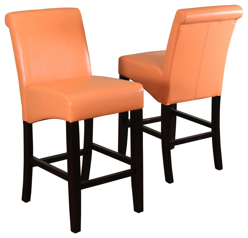 Milan Faux Leather Counter Stools, Set of 2, Sunrise Orange