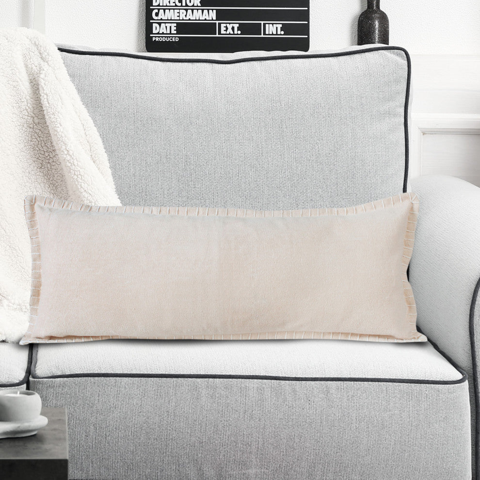Ox Bay Handwoven Beige Solid Organic Cotton Pillow Cover, 14"x36"