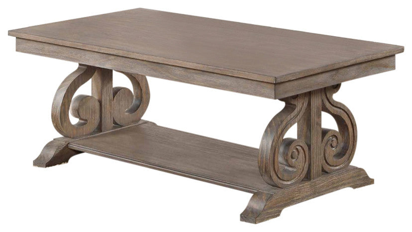 Acacia Veneer Cocktail Table With Bold Curves, Brown