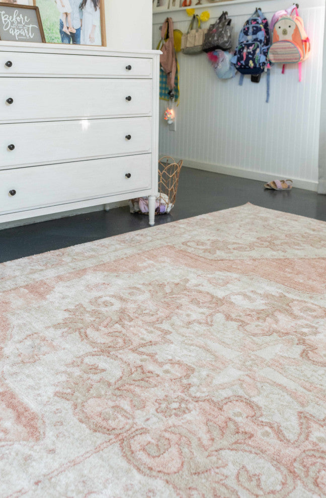 Hauteloom Snead Area Rug, Pale Pink/Plum/Peach, 3'11"x5'7"