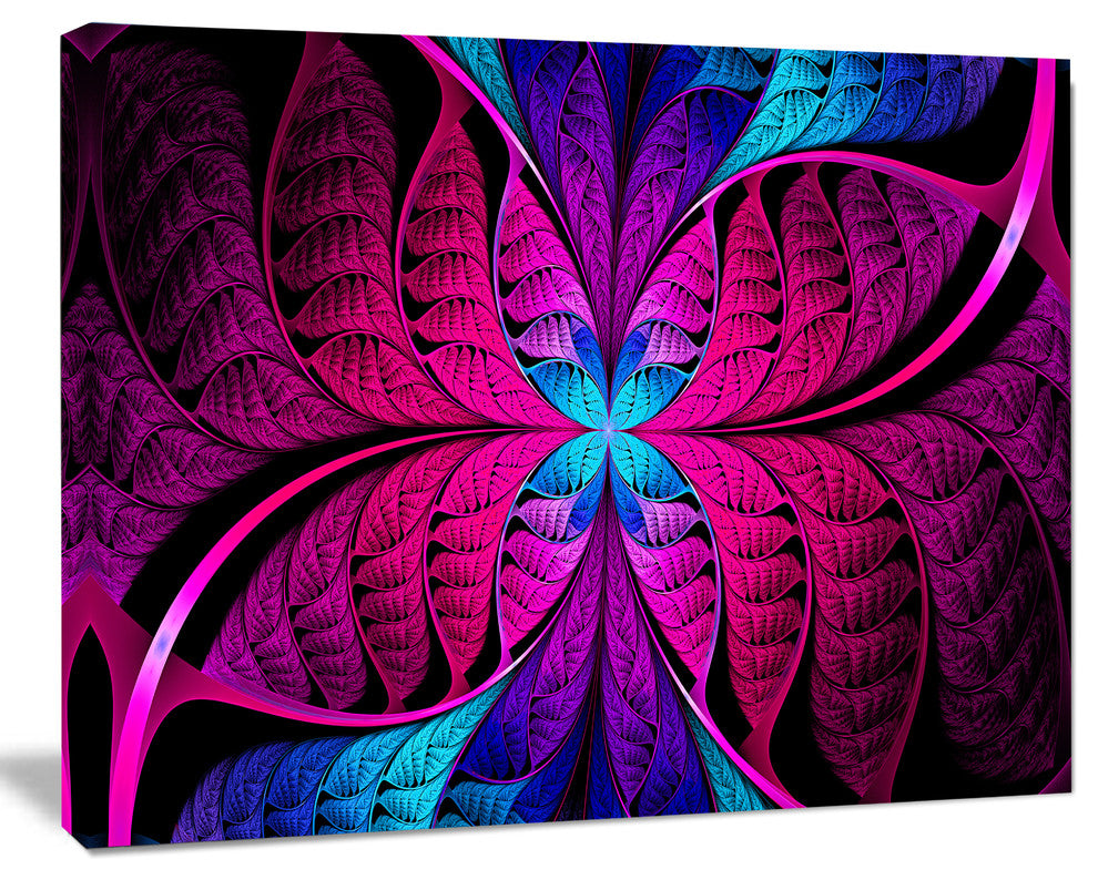 Bright Pink Fractal Stained Glass, Oversized Abstract Canvas Art Print, 60x40