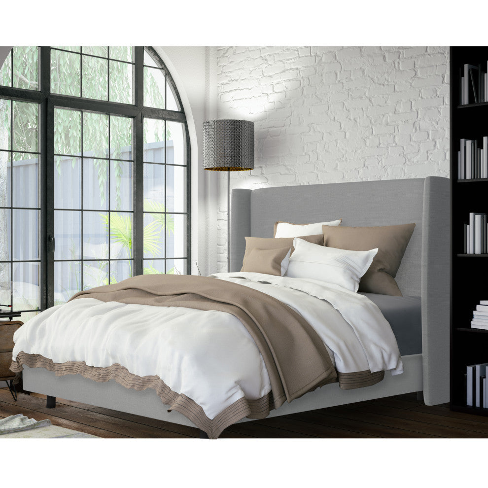 Maxwell Wingback Bed, Linen Gray, Full
