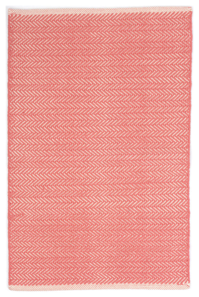 Dash & Albert Herringbone Coral Handwoven Cotton Rug, Pink, 6' x 9'