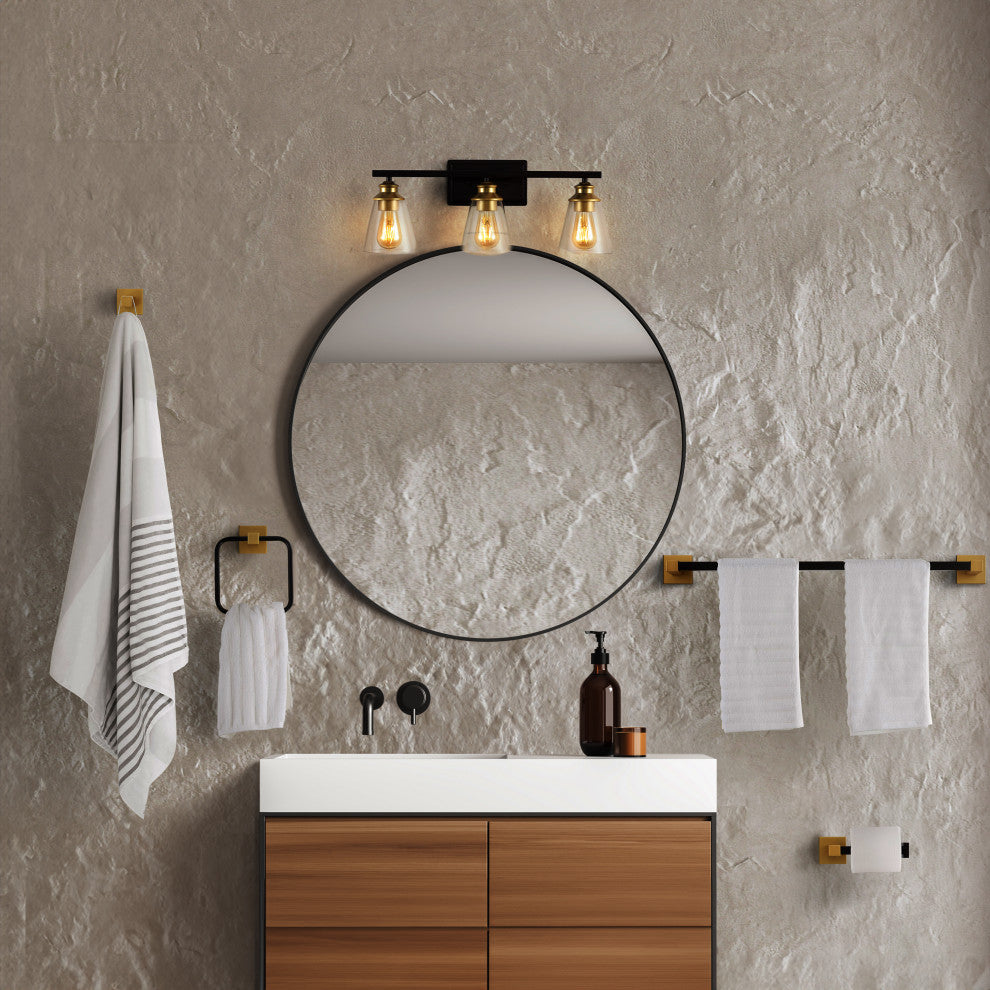 3-Light Vintage Classic Vanity Light, Bathroom Hardware Accessory Set, 5-Piece