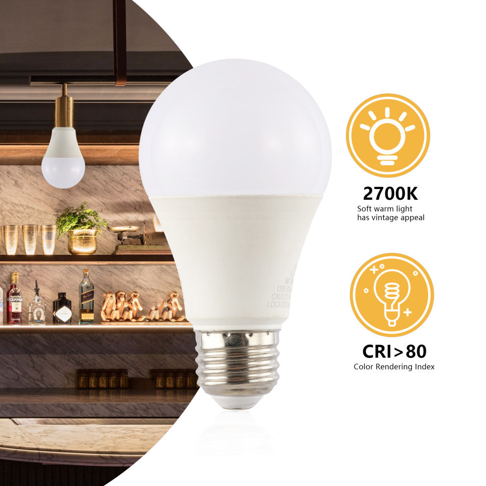 Non-Dimmable A19-9W LED Bulbs, E26 Base, 80+ CRI, 2700K, 805 Lumens, Pack of 4