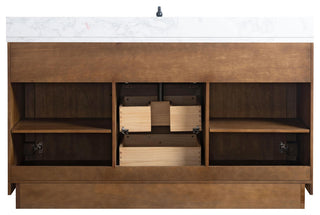 Vanity Art Bathroom Vanity With Sink, Tan, 60" Single, Arabescato White Engineered Marble Top