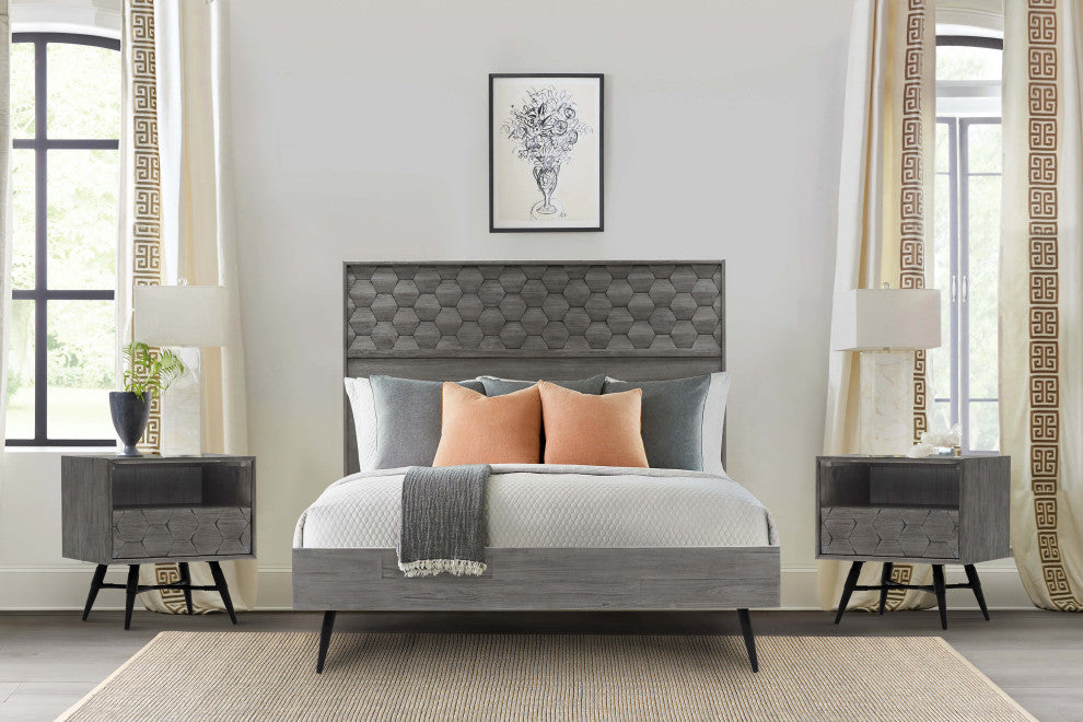 Makena 3-Piece Queen Bedroom Set, Gray Acacia Wood