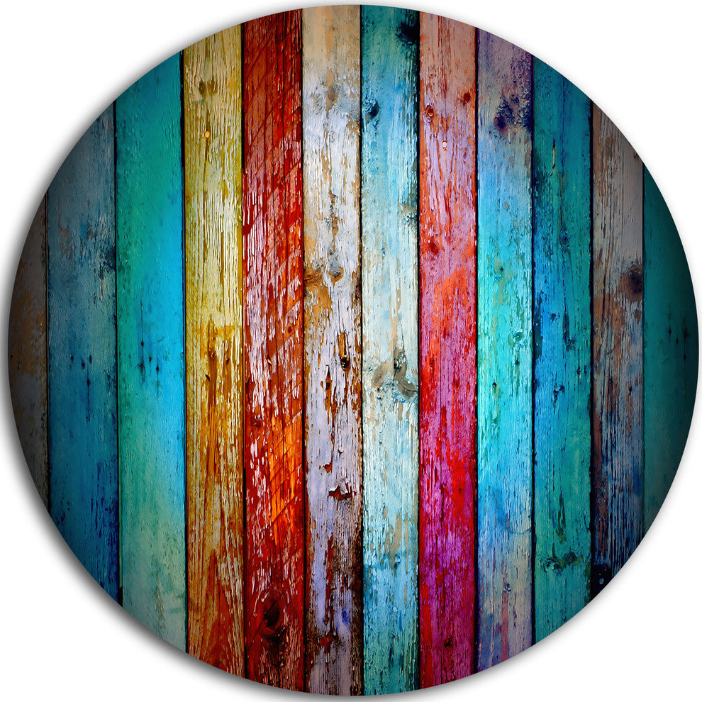 Vintage Wooden Pattern, Contemporary Round Metal Wall Art, 23"
