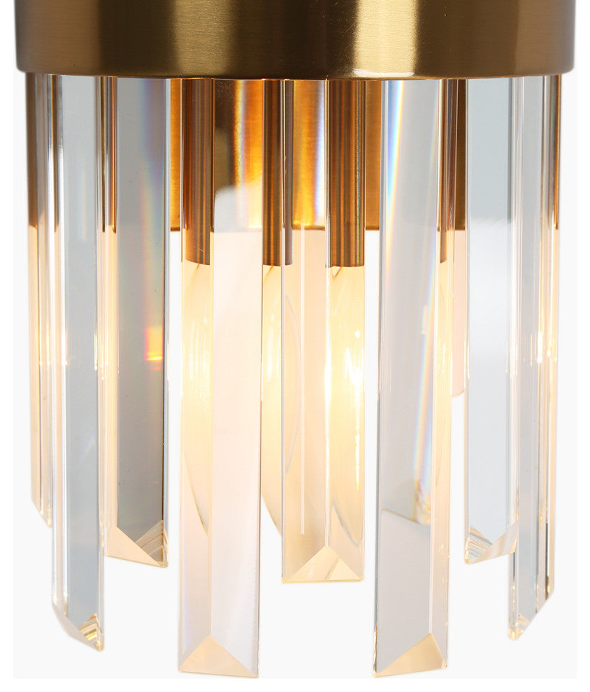 LNC 2-Light 6" Modern Brass Crystal Glass Wall Sconce, Vertical Prism Design
