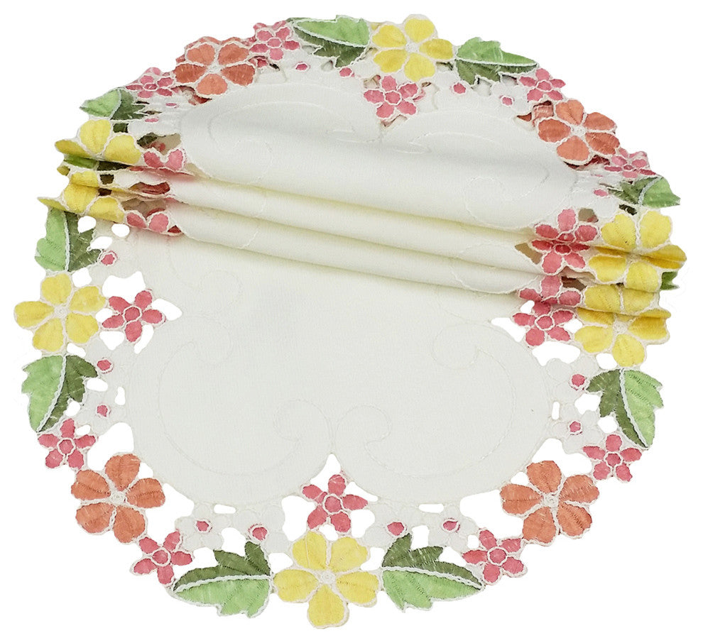 Fancy Flowers 16" Round Doily, Pink, Set of 4