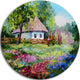 House In The Village Oil Painting, Landscape Round Wall Art, 23"