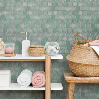 Hudson Due 2" Hex Mint Green Porcelain Floor and Wall Tile