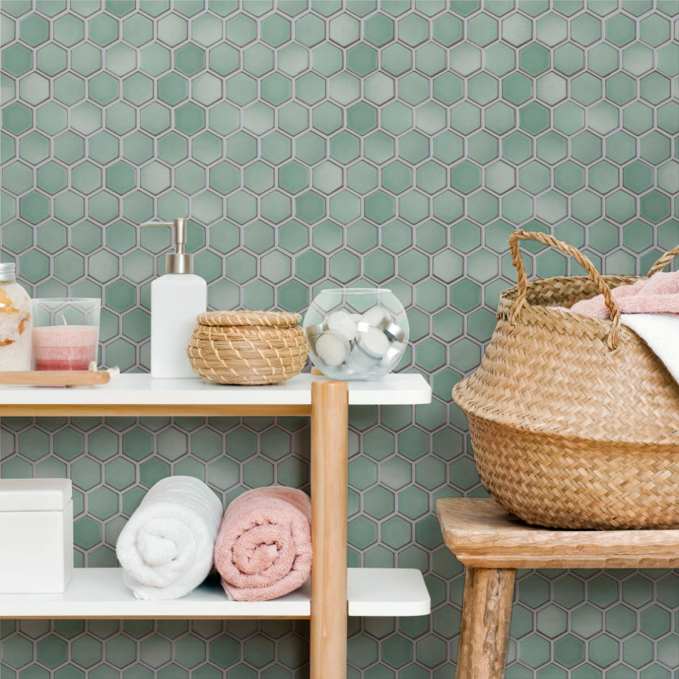 Hudson Due 2" Hex Mint Green Porcelain Floor and Wall Tile