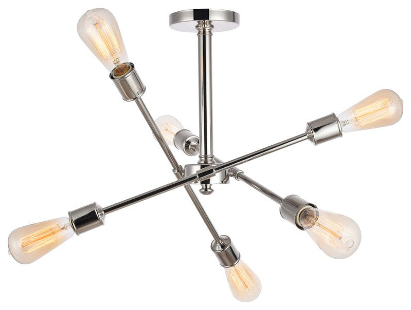Midcentury Modern Polished Nickel 6-Light <br>Flush Mount