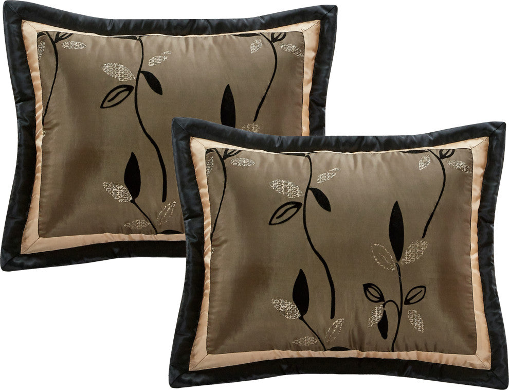 Passion 7 Piece Comforter Set, Leaves, Bronze, King