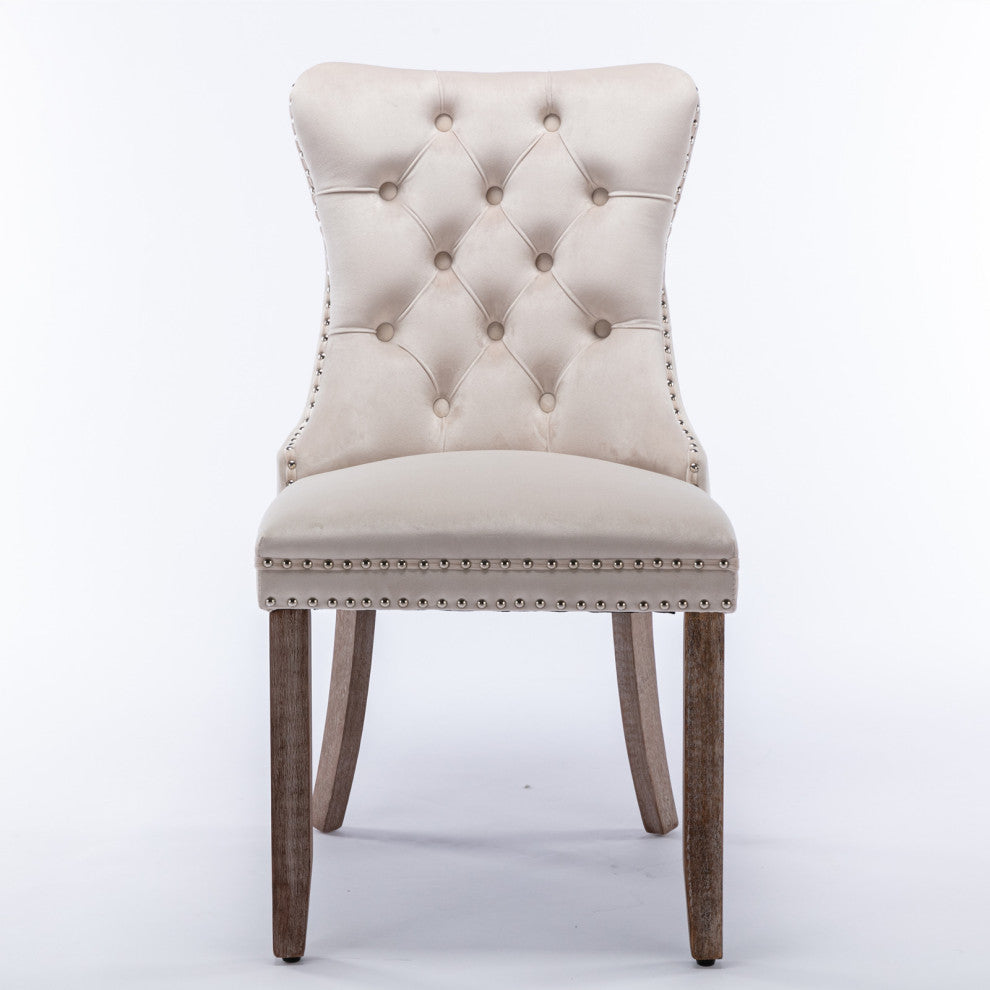 Gewnee Chair with Wood Legs Nailhead Trim 2-Pcs Set