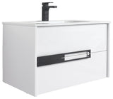 Brest Floating Bath Vanity with Sink, Wall Mounted Vanity and Sink, Glossy White, 30''