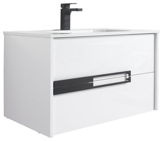 Brest Floating Bath Vanity with Sink, Wall Mounted Vanity and Sink, Glossy White, 30''
