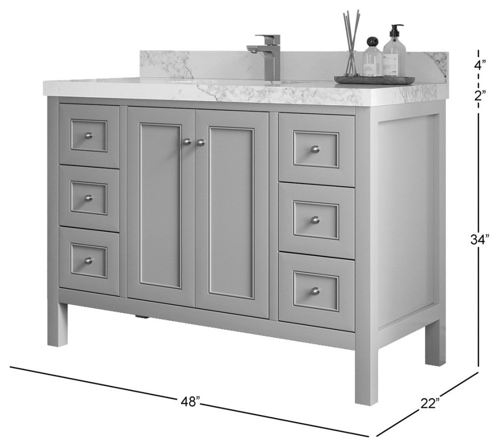 Nashville 48" Single Sink Bath Vanity, White 2" Piatra Gray