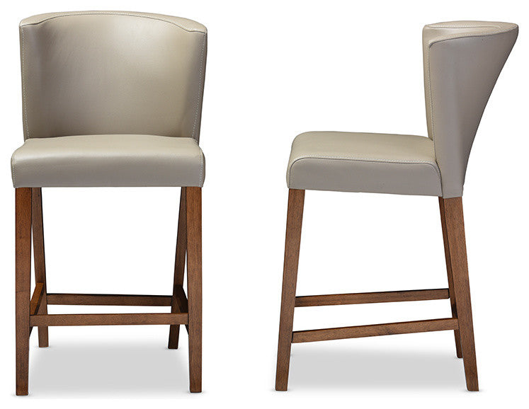 Olivia Dark Walnut Wood Gray Faux Leather Pub Stool, Set of 2
