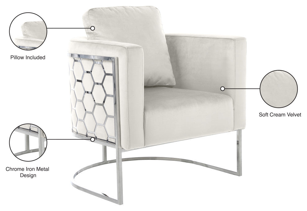 Casa Velvet Upholstered Chair, Cream, Chrome Finish