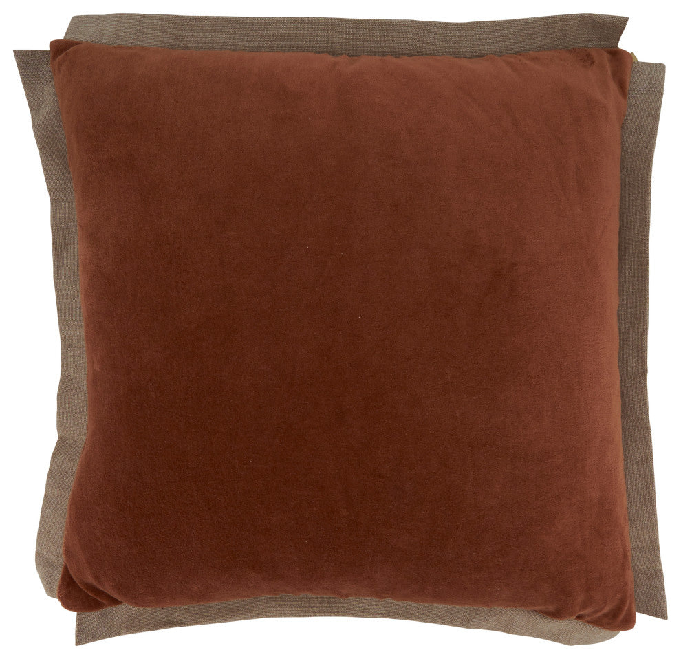 Flange Edge Velvet Pillow With Poly Filling, 20"x20", Rust
