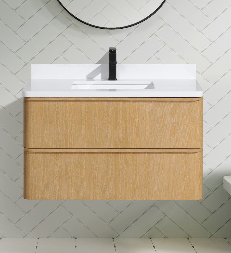 Lucas Bathroom Vanity, Washed Oak, 36", Single Sink, Floating