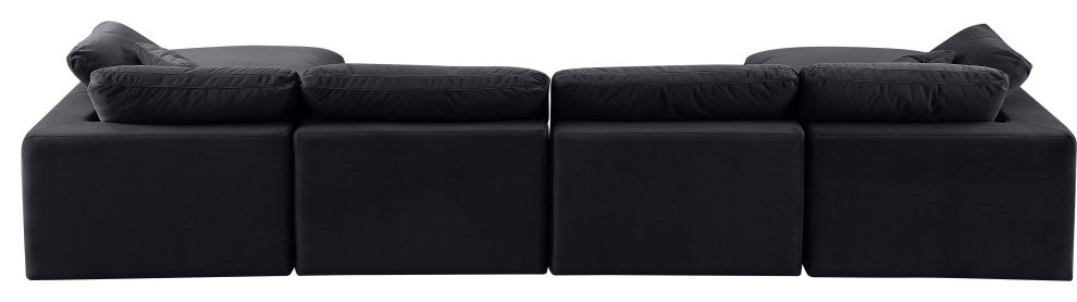 Comfy Upholstered U-Shaped Modular Sectional, Black, 6-Piece: 2 Armless Chair, 2 Corner Chair, 2 Ottoman, Velvet