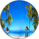 Mauritius Beach With Chairs, Seashore Photo Disc Metal Artwork, 11"