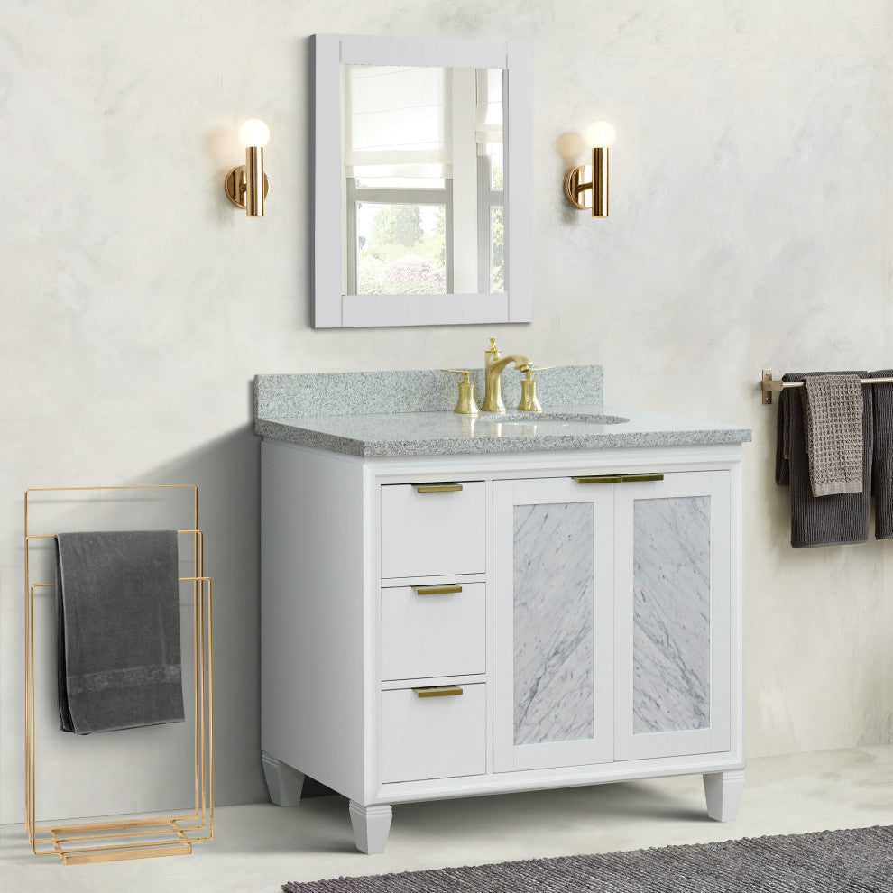 43" Single Vanity, White Finish With Gray Granite