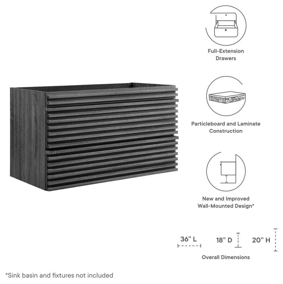 Render 36" Wall-Mount Bathroom Vanity Cabinet, Charcoal