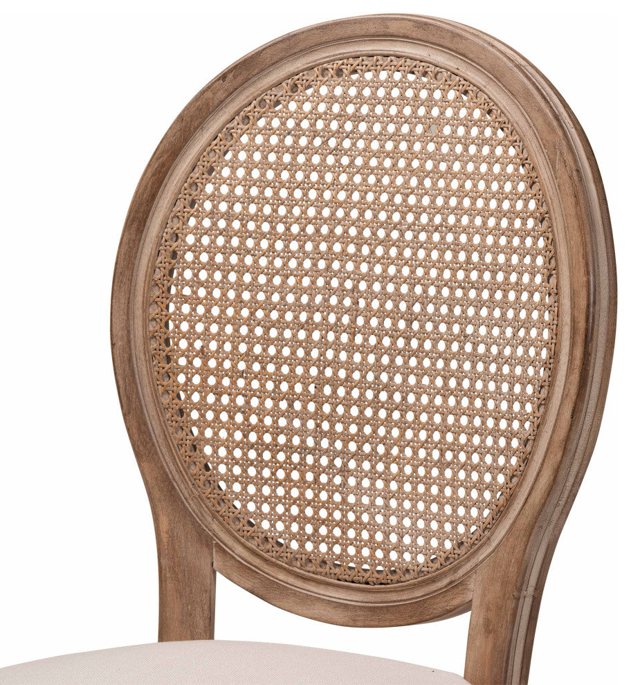 Alba French Inspired Beige Dining Chair, Set of 2, With Rattan