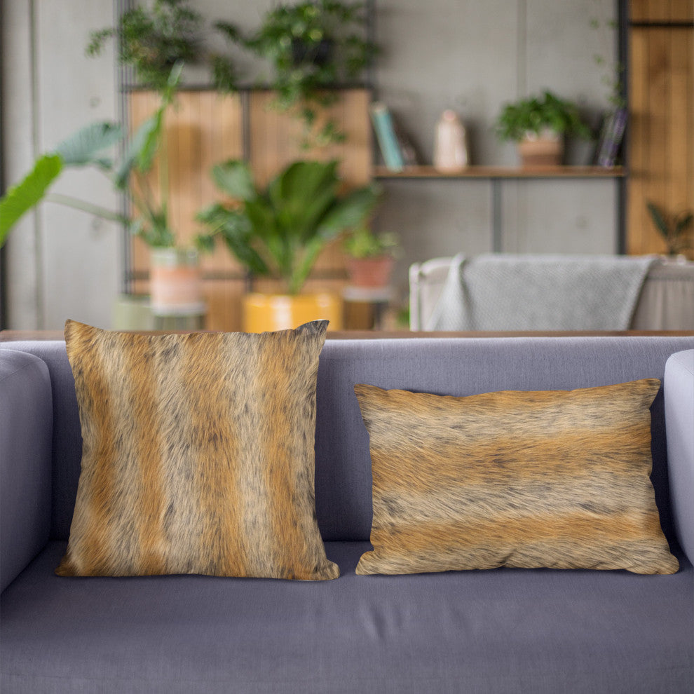 Plutus Brown Gold Chinchilla Faux Fur Luxury Throw Pillow, 18" x 18"