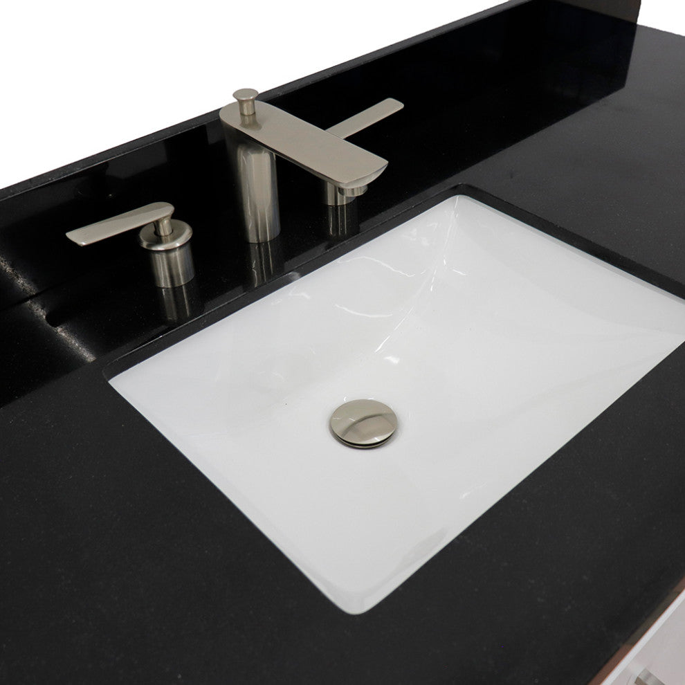 61" Single Sink Vanity, White Finish And Black Galaxy Granite
