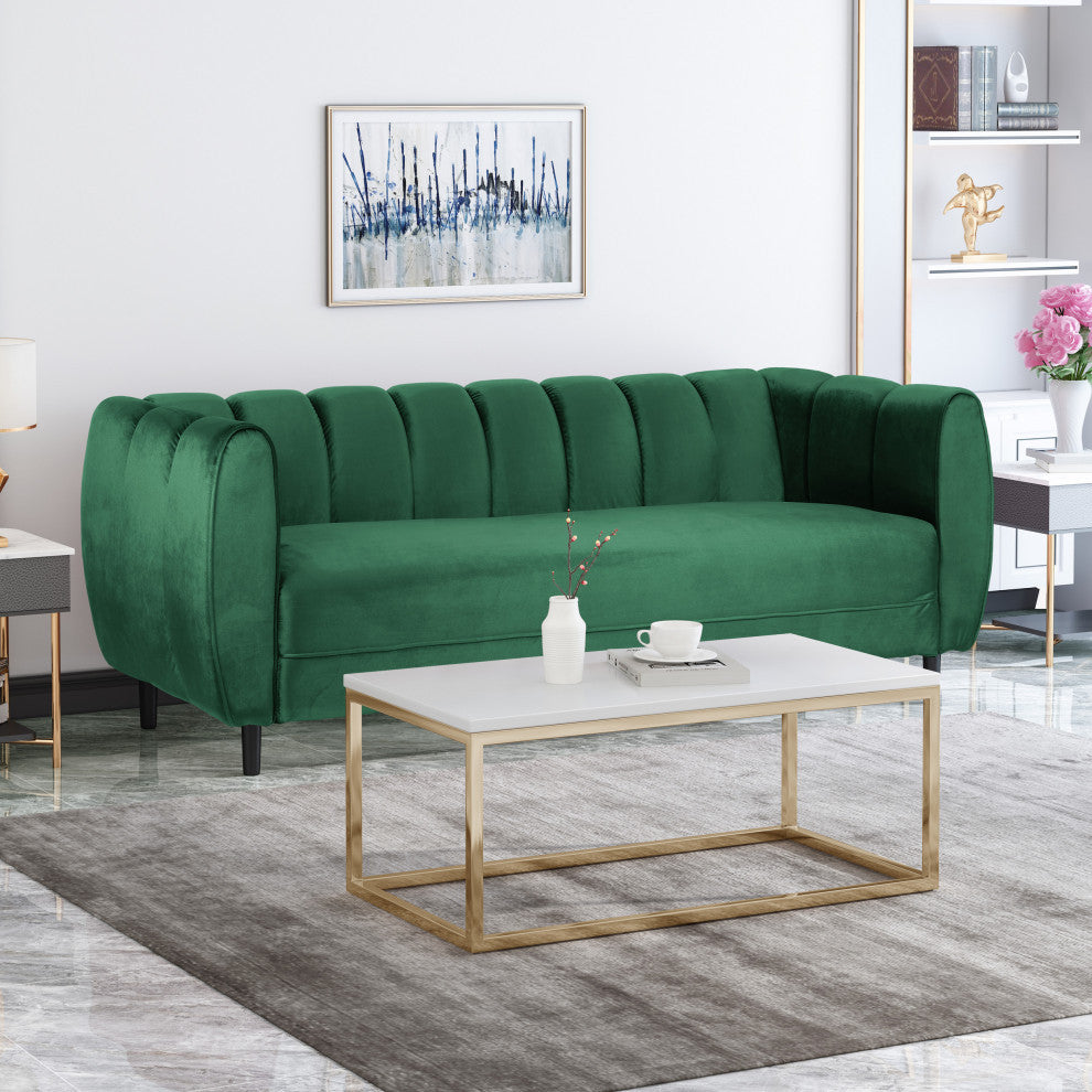 Yuma Modern Velvet 3-Seater Sofa, Emerald/Dark Brown