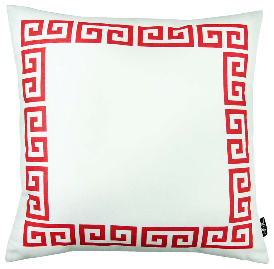 Red and White Greek Key Classic Throw Pillow