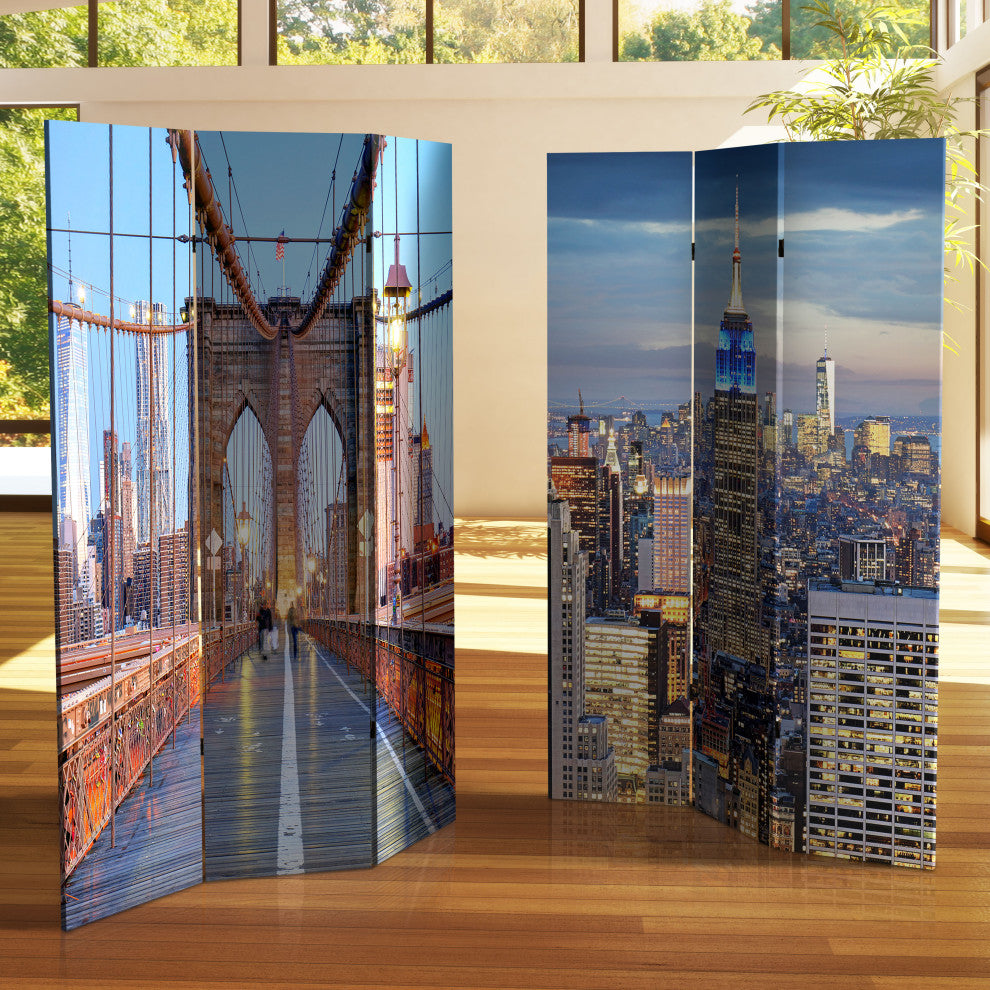 6' Tall Double Sided Vibrant New York Bridge Canvas Room Divider