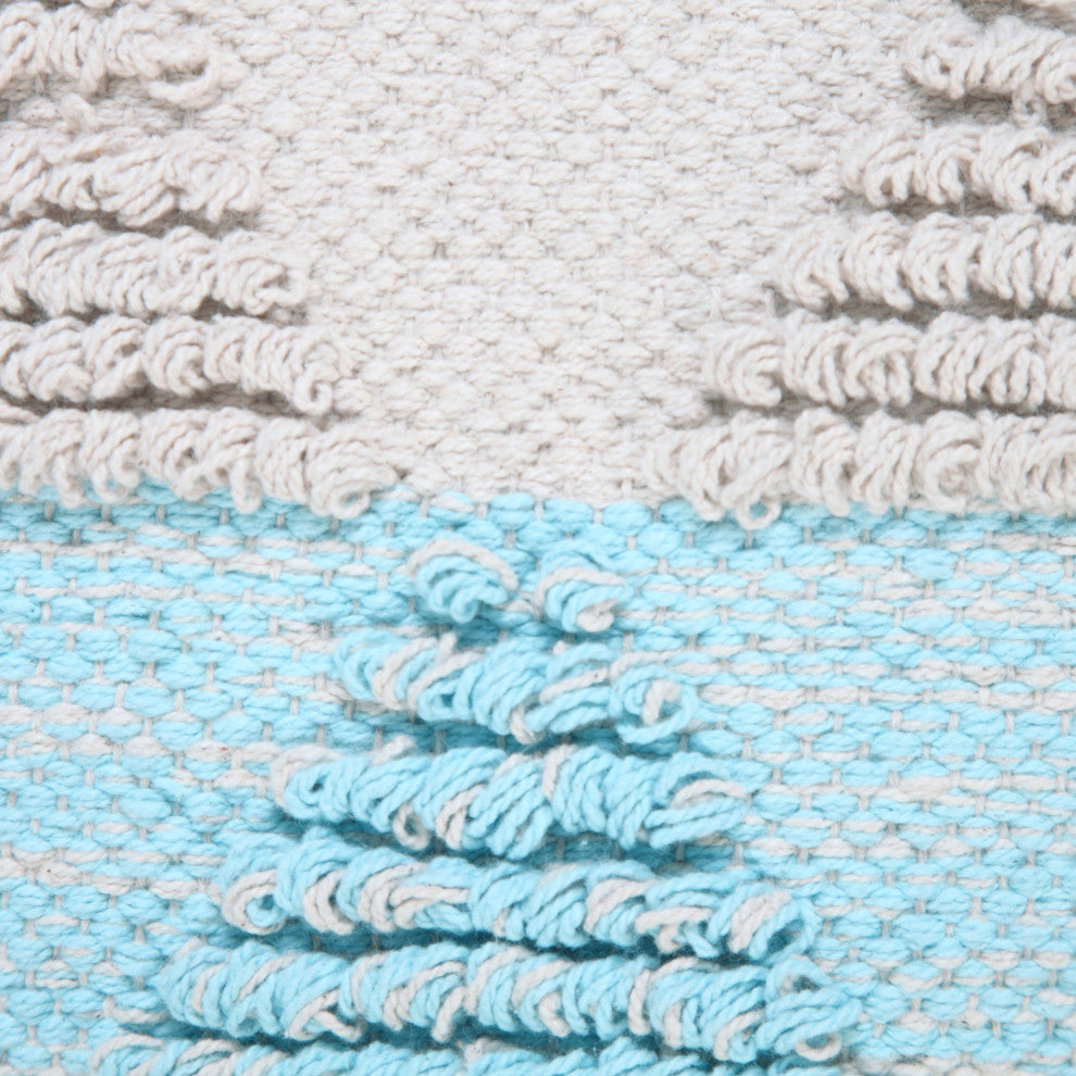 Ox Bay Handwoven Blue/White Geometric Organic Cotton Pillow Cover, 20"x20"