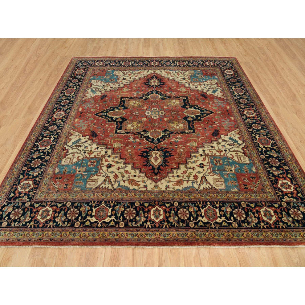 Rust Red Hand Knotted Heris Re-Creation Wool Square Oriental Rug, 9'10"x10'2"