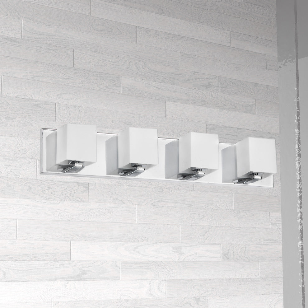 Ville 4-Light Vanity Fixture, White Opal