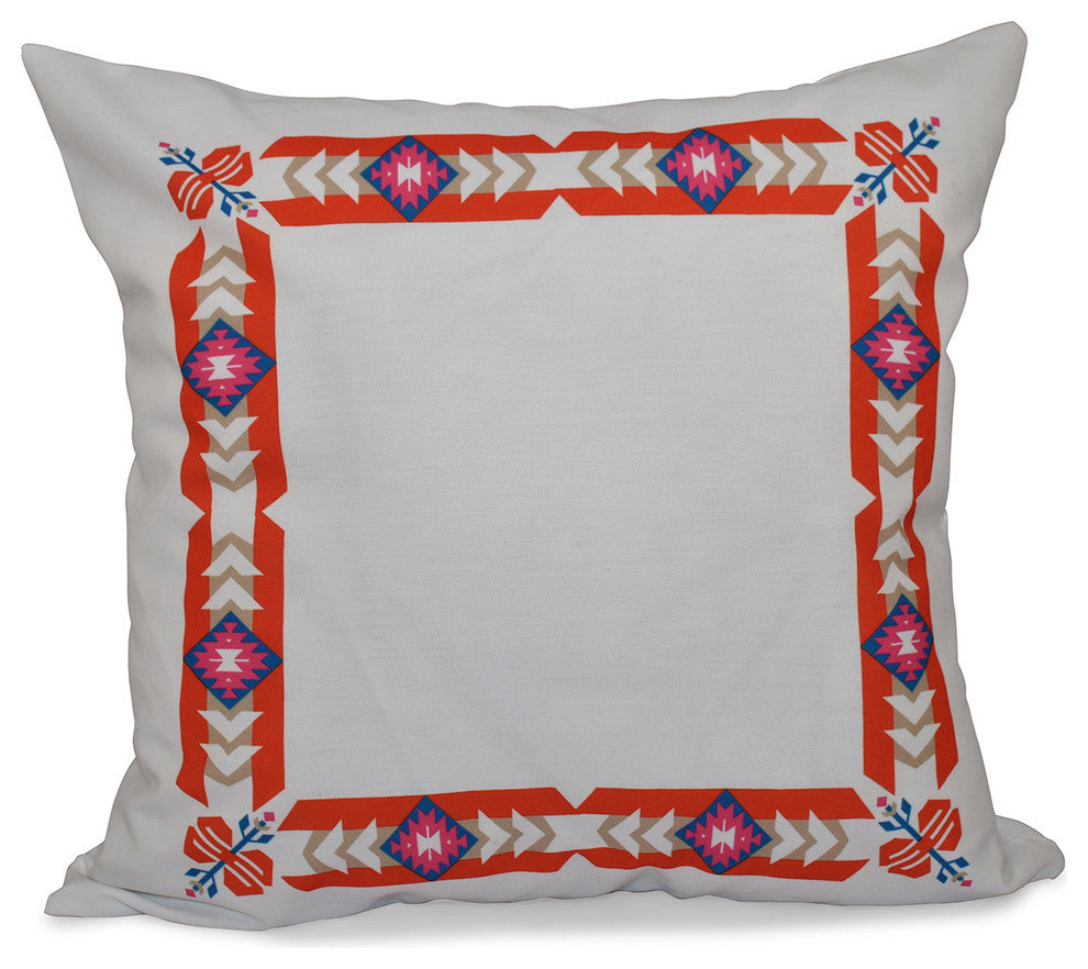 Jodhpur Border , Geometric Print Pillow, Orange, 16"x16"