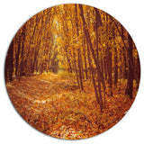 Yellow Forest And Fallen Leaves, Modern Forest Disc Metal Artwork, 23"