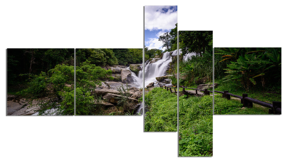 Mae Klang Waterfall Thailand, Landscape Canvas Art, 60"x32", 5 panels