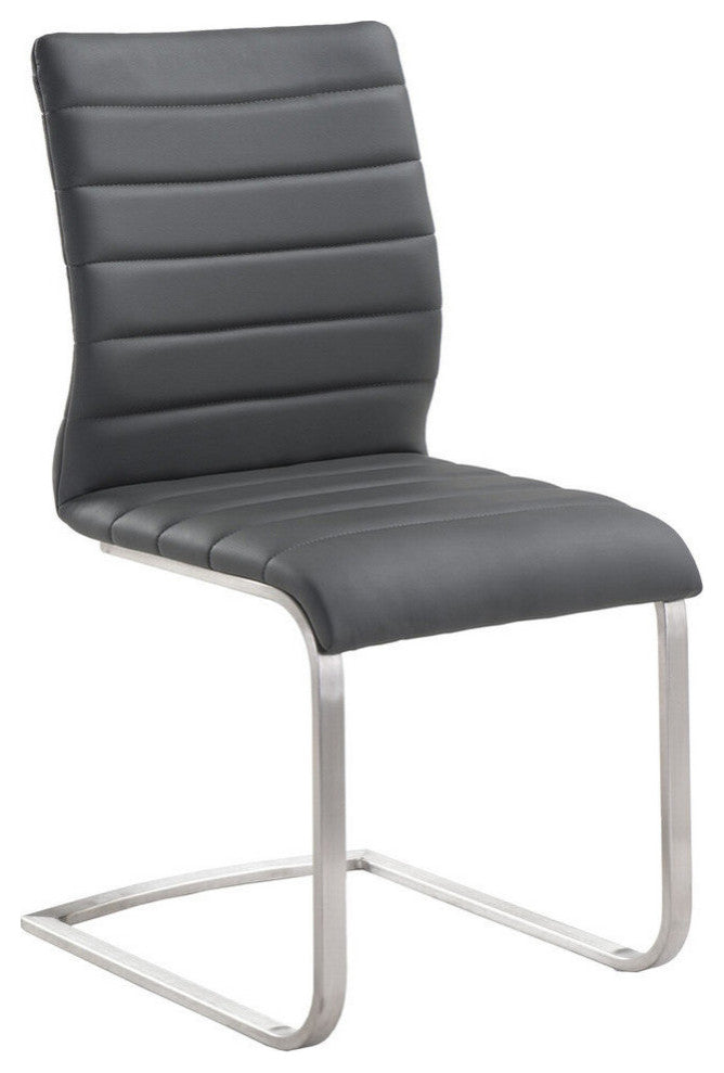 Armen Living Fusion Faux Leather & Metal Dining Chai in Gray/Stainless Steel