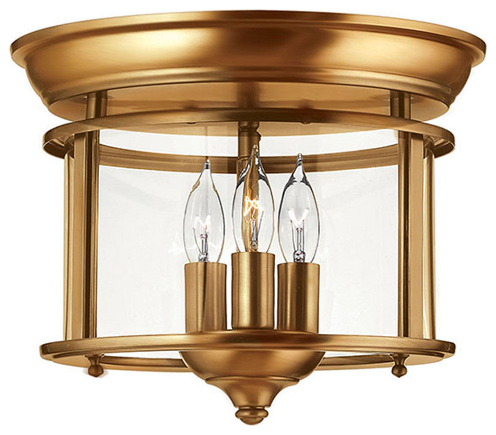 Gentry Flush Mount, Heirloom Brass With Clear Rounded Panels Glass