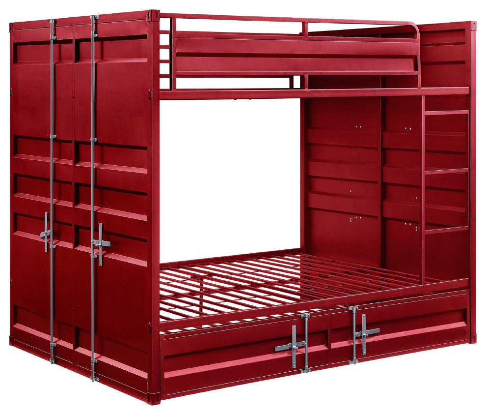 Benzara BM214909 Full Size Bunk Bed With Recessed Panel Design, Red