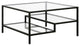 32" Black Glass And Steel Square Coffee Table With Two Shelves